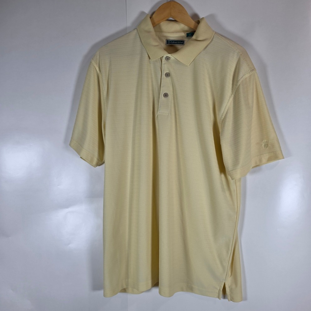 Cubavera‎ Mens XL Short Sleeve Polo Shirt Textured Chevron Pineapple Yellow